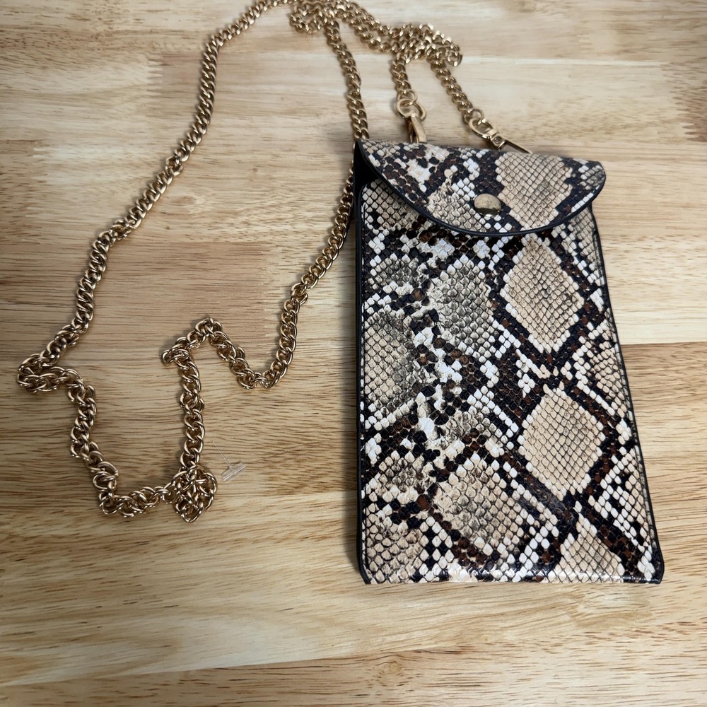 Crossbody Phone Bag Womens Small Brown Snakeskin Chain Wallet Purse Card Holder - Picture 4 of 7